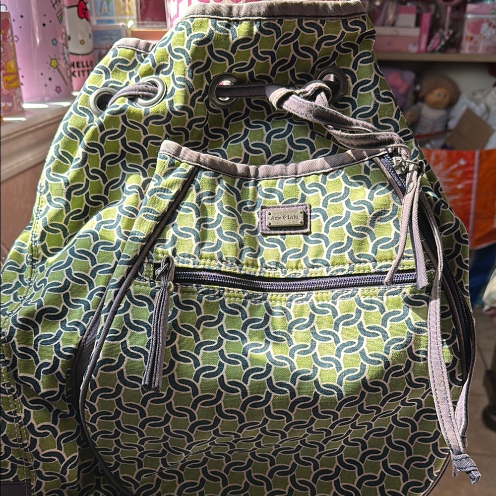 Patterned Green Drawstring Satchel - Unknown Brand